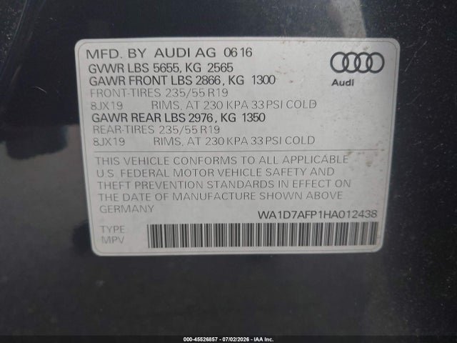 Aukcja sprzedaży 2017 Audi Q5 3.0t Premium Plus, vin: WA1D7AFP1HA012438, numer aukcji: 45526857