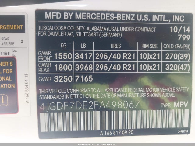 4JGDF7DE2FA498067 Mercedes-Benz Gl 550 4matic