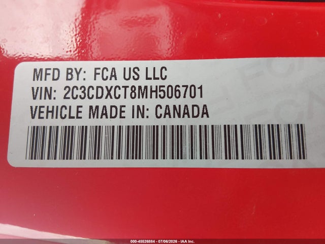 Auction sale of the 2021 Dodge Charger R/t Rwd, vin: 2C3CDXCT8MH506701, lot number: 45526884