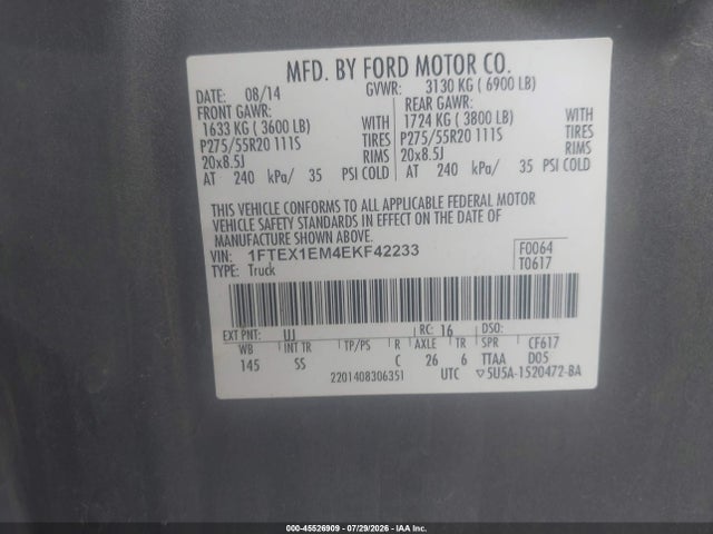 Aukcja sprzedaży 2014 Ford F-150 Stx, vin: 1FTEX1EM4EKF42233, numer aukcji: 45526909