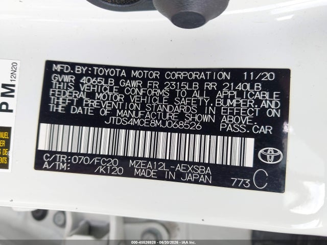 Aukcja sprzedaży 2021 Toyota Corolla Se, vin: JTDS4MCE8MJ068526, numer aukcji: 45526928