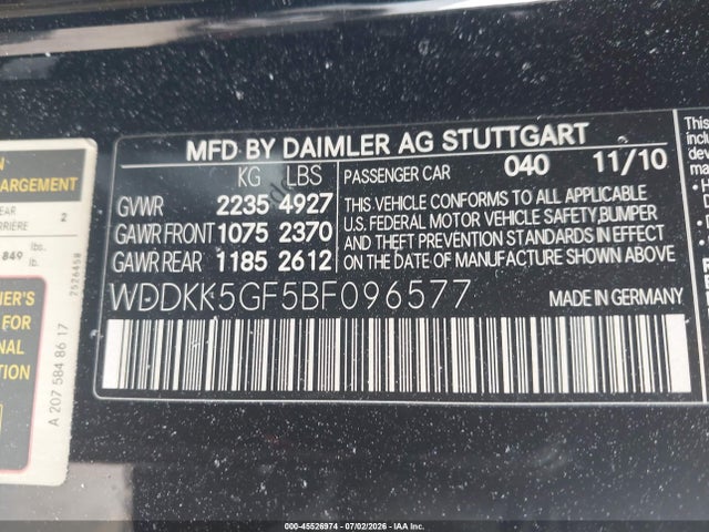 2011 Mercedes-benz E 350 მანქანა იყიდება აუქციონზე, vin: WDDKK5GF5BF096577, აუქციონის ნომერი: 45526974