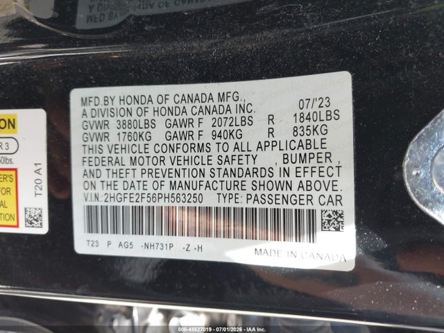 Aukcja sprzedaży 2023 Honda Civic Sport, vin: 2HGFE2F56PH563250, numer aukcji: 45527019