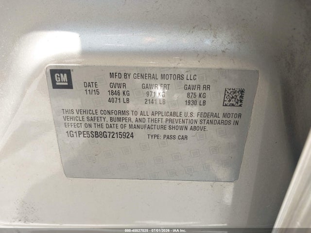 1G1PE5SB8G7215924 Chevrolet Cruze Limited 1lt Auto