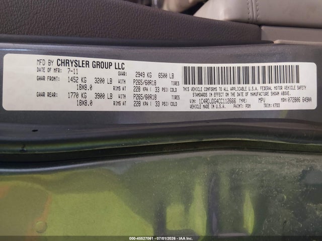 Aukcja sprzedaży 2012 Dodge Durango Crew, vin: 1C4RDJDG4CC112666, numer aukcji: 45527061