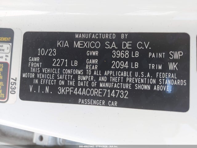 Aukcja sprzedaży 2024 Kia Forte Gt, vin: 3KPF44AC0RE714732, numer aukcji: 45527062