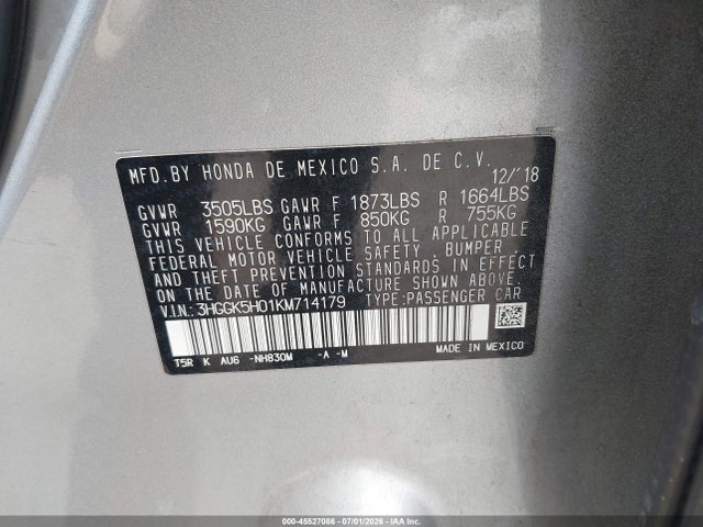 3HGGK5H01KM714179 Honda Fit Ex-l