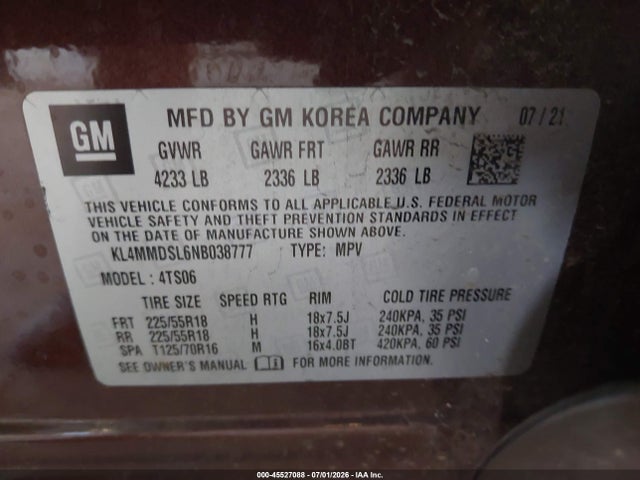 Продаж на аукціоні авто 2022 Buick Encore Gx Fwd Select, vin: KL4MMDSL6NB038777, номер лоту: 45527088