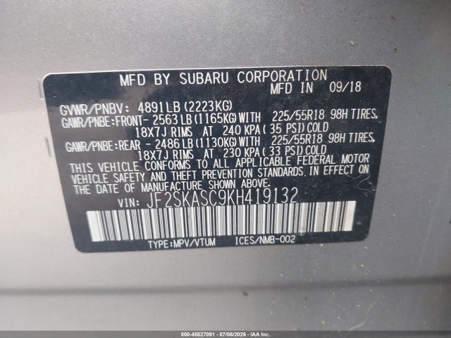 Subaru Forester Limited 2019 JF2SKASC9KH419132 Image 9