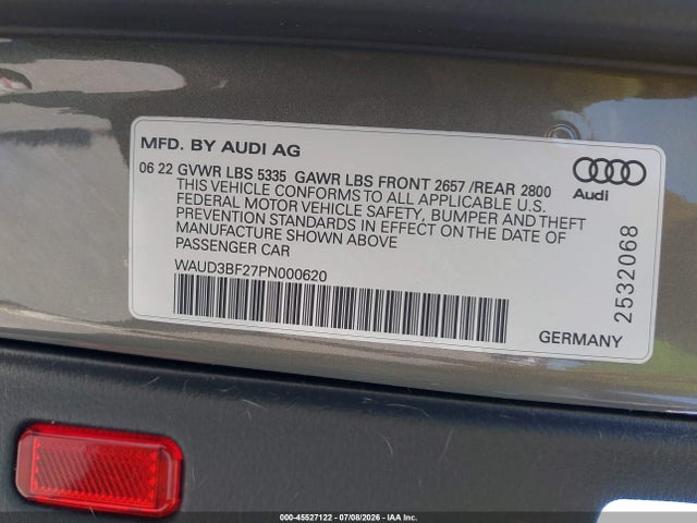 Продаж на аукціоні авто 2023 Audi A6 Premium 45 Tfsi Quattro S Tronic, vin: WAUD3BF27PN000620, номер лоту: 45527122