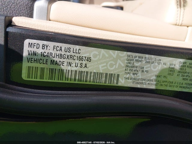 Auction sale of the 2024 Jeep Grand Cherokee Limited 4x4, vin: 1C4RJHBGXRC166745, lot number: 45527145