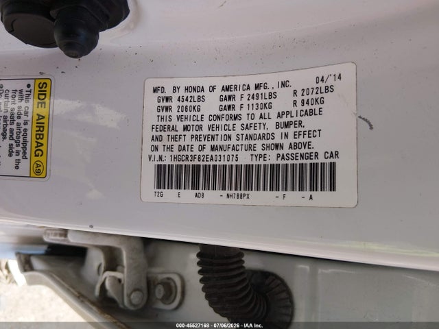 Aukcja sprzedaży 2014 Honda Accord Ex-l V-6, vin: 1HGCR3F82EA031075, numer aukcji: 45527168