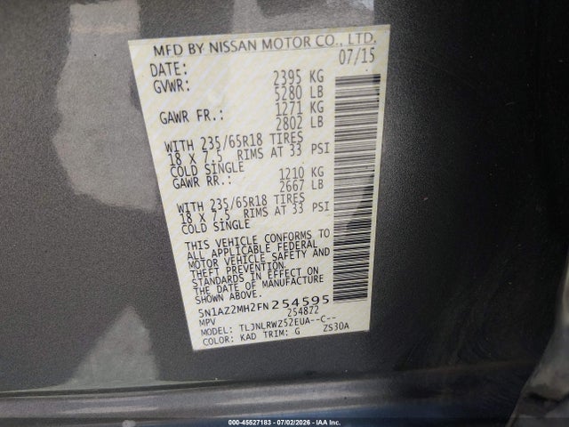 Nissan MURANO SL 2015 5N1AZ2MH2FN254595 Image 9