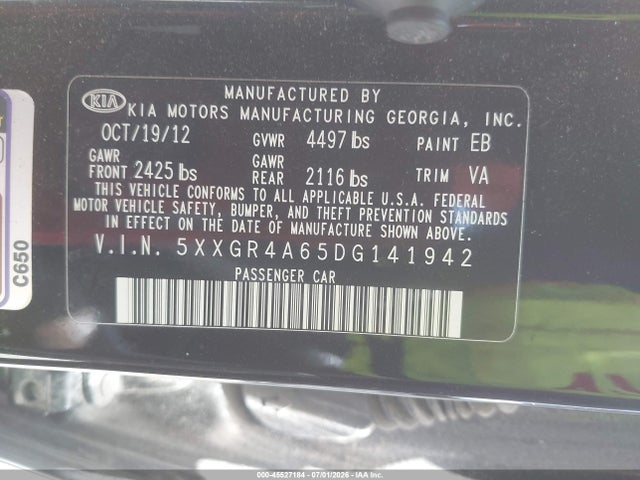 Продаж на аукціоні авто 2013 Kia Optima Sx, vin: 5XXGR4A65DG141942, номер лоту: 45527184