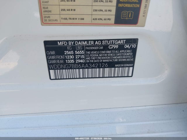 Aukcja sprzedaży 2010 Mercedes-benz S 550, vin: WDDNG7BB6AA342126, numer aukcji: 45527230
