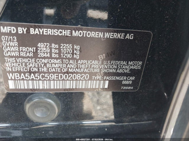 2014 Bmw 528i მანქანა იყიდება აუქციონზე, vin: WBA5A5C59ED020820, აუქციონის ნომერი: 45527251