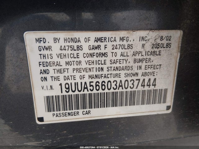 45527264 :رقم المزاد ، 19UUA56603A037444 vin ، 2003 Acura Tl 3.2 مزاد بيع