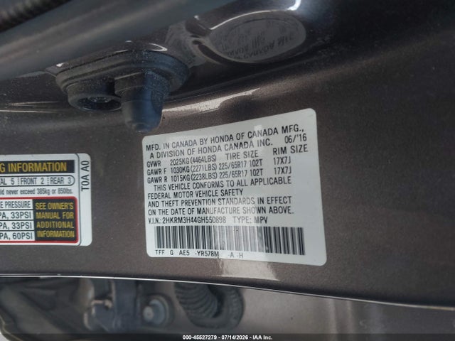2016 Honda Cr-v Se მანქანა იყიდება აუქციონზე, vin: 2HKRM3H44GH550898, აუქციონის ნომერი: 45527279