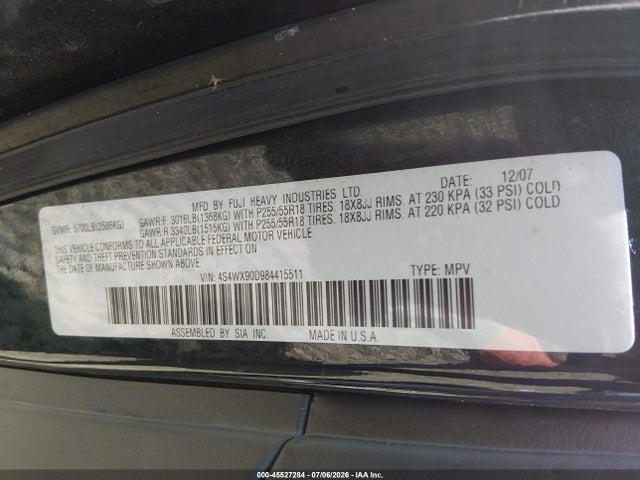 2008 Subaru Tribeca Limited 7-passenger მანქანა იყიდება აუქციონზე, vin: 4S4WX90D984415511, აუქციონის ნომერი: 45527284