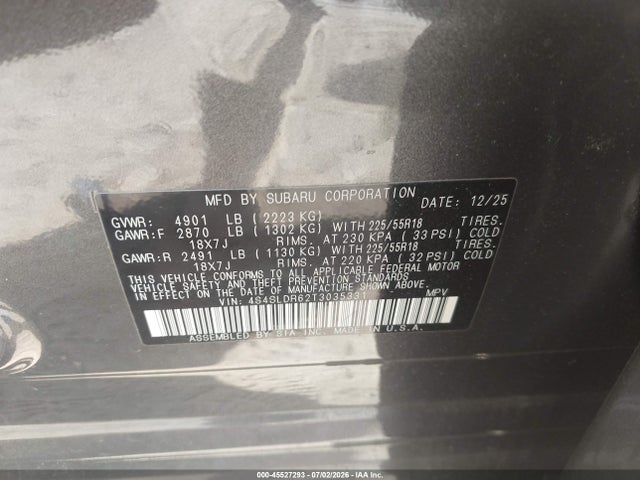 Aukcja sprzedaży 2026 Subaru Forester Limited, vin: 4S4SLDR62T3035331, numer aukcji: 45527293