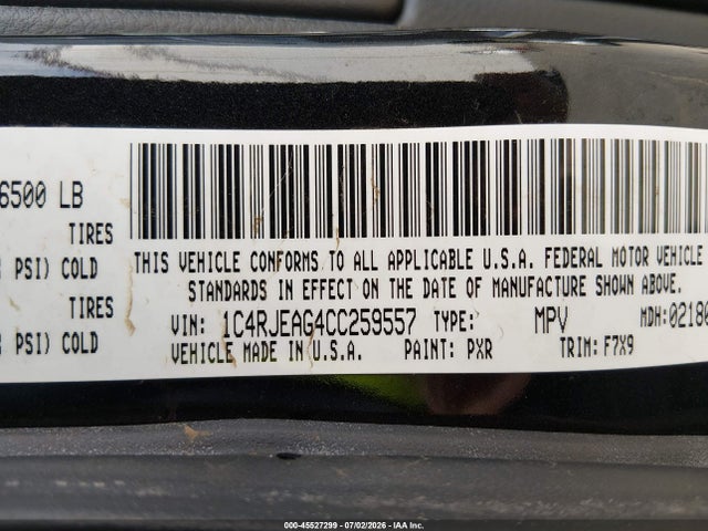 45527299 :رقم المزاد ، 1C4RJEAG4CC259557 vin ، 2012 Jeep Grand Cherokee Laredo مزاد بيع
