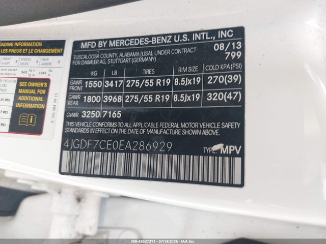 Aukcja sprzedaży 2014 Mercedes-benz Gl 450 4matic, vin: 4JGDF7CE0EA286929, numer aukcji: 45527311