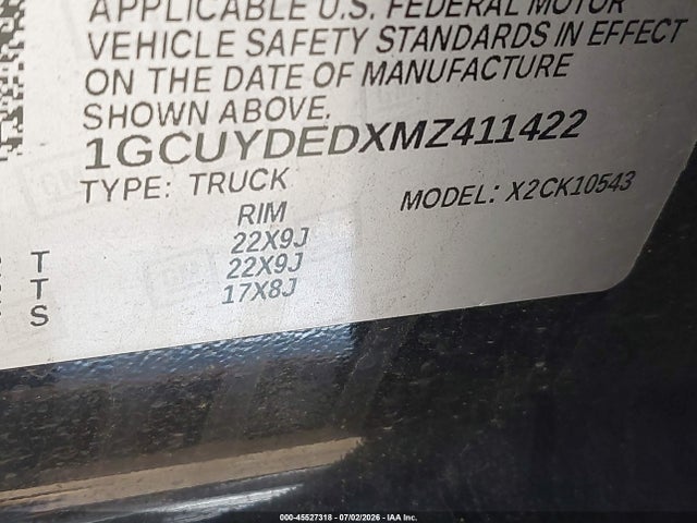 1GCUYDEDXMZ411422 Chevrolet Silverado 1500 4wd Short Bed Lt