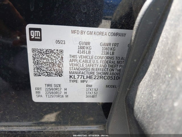 45527342 :رقم المزاد ، KL77LHE22RC051068 vin ، 2024 Chevrolet Trax Fwd Lt مزاد بيع