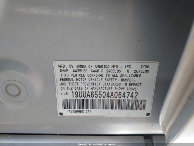 Продаж на аукціоні авто 2004 Acura Tl, vin: 19UUA65504A064742, номер лоту: 45527351