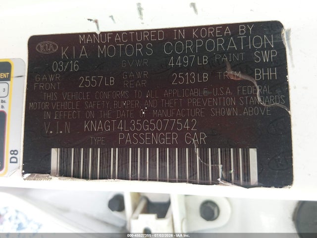 KIA Optima Lx 2016 KNAGT4L35G5077542 Image 9