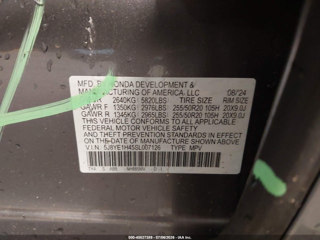 45527389 :رقم المزاد ، 5J8YE1H45SL007126 vin ، 2025 Acura Mdx Technology Package مزاد بيع