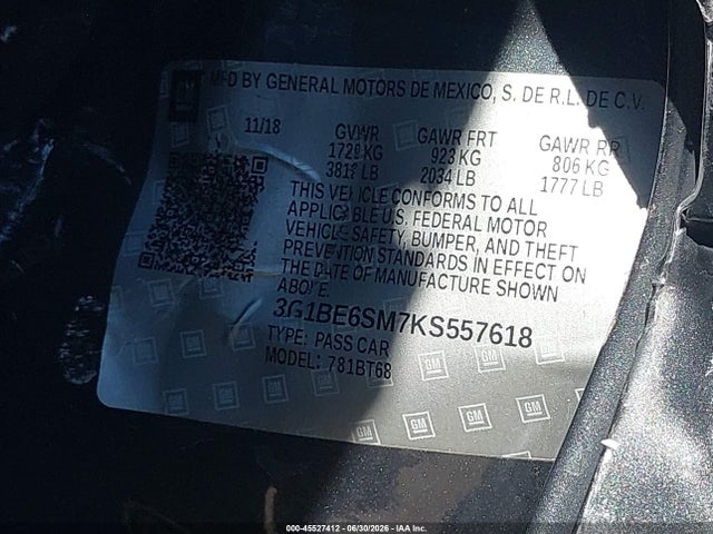 Chevrolet CRUZE LT 2019 3G1BE6SM7KS557618 Image 9