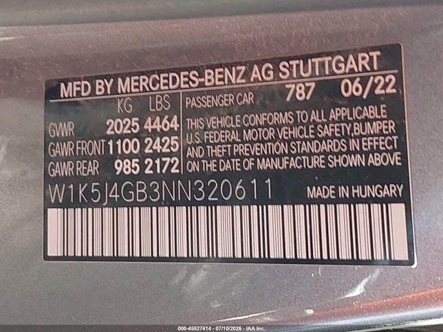 Продажа на аукционе авто 2022 Mercedes-benz Cla 250 Coupe, vin: W1K5J4GB3NN320611, номер лота: 45527414