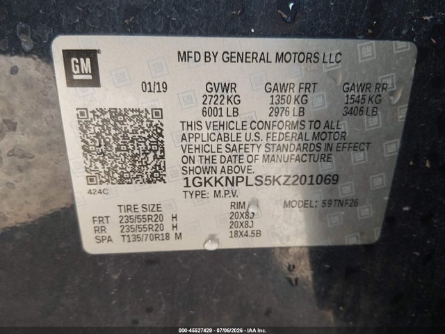 Продаж на аукціоні авто 2019 Gmc Acadia Denali, vin: 1GKKNPLS5KZ201069, номер лоту: 45527429