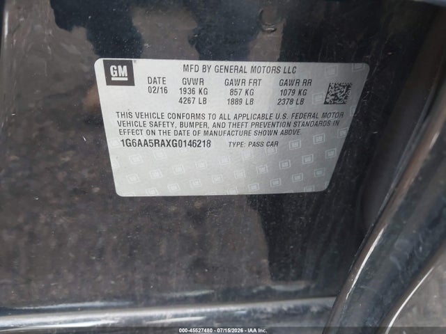 Продаж на аукціоні авто 2016 Cadillac Ats Standard, vin: 1G6AA5RAXG0146218, номер лоту: 45527480