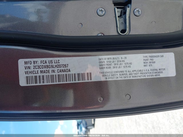 Продаж на аукціоні авто 2020 Dodge Charger Sxt Rwd, vin: 2C3CDXBG9LH207267, номер лоту: 45527505