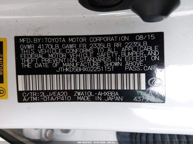 Lexus CT 200H 2016 JTHKD5BHXG2251151 Image 9