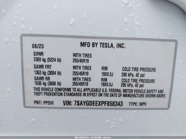 45527514 :رقم المزاد ، 7SAYGDEEXPF858343 vin ، 2023 Tesla Model Y Awd/long Range Dual Motor All-wheel Drive مزاد بيع