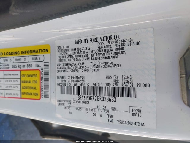 Ford FUSION S 2016 3FA6P0G72GR333633 Image 9