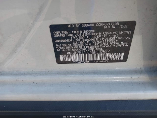 45527571 :رقم المزاد ، JF2GTABC4NH202692 vin ، 2022 Subaru Crosstrek مزاد بيع
