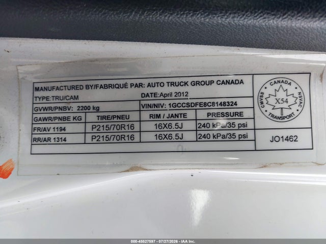 Продажа на аукционе авто 2012 Chevrolet Colorado Lt, vin: 1GCCSDFE8C8148324, номер лота: 45527597