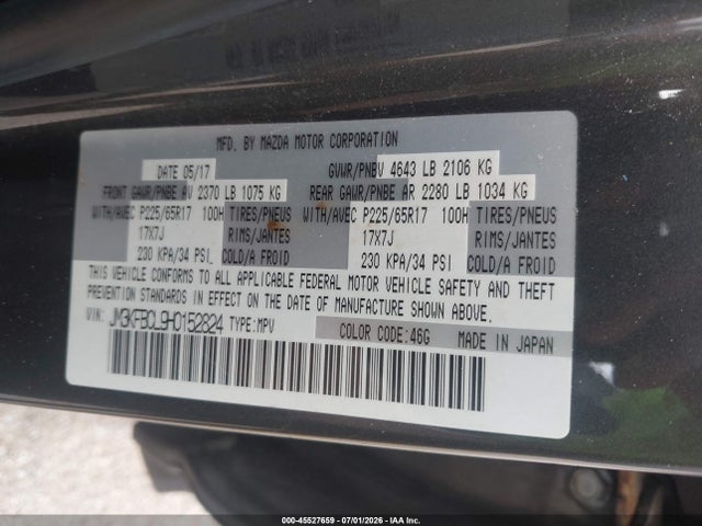 2017 Mazda Cx-5 Touring მანქანა იყიდება აუქციონზე, vin: JM3KFBCL9H0152824, აუქციონის ნომერი: 45527659