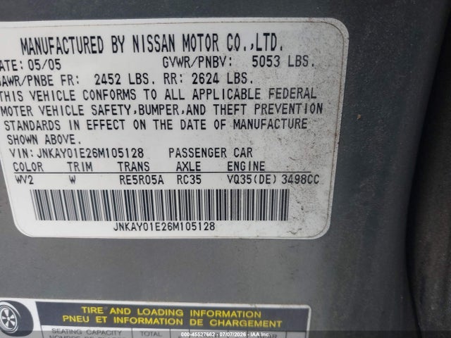 Продажа на аукционе авто 2006 Infiniti M35 Sport, vin: JNKAY01E26M105128, номер лота: 45527662