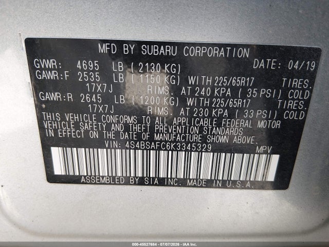 Subaru Outback 2.5i Premium 2019 4S4BSAFC6K3345329 Image 9