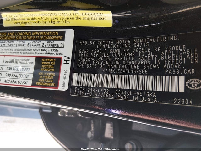 4T1BK1EB4FU167266 Toyota Avalon Xle Premium