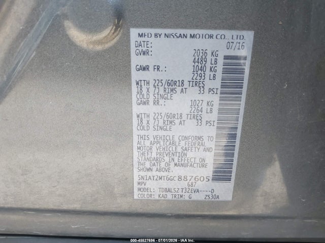 Продаж на аукціоні авто 2016 Nissan Rogue Sl, vin: 5N1AT2MT6GC887605, номер лоту: 45527696
