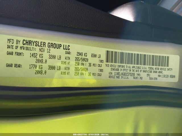 Продаж на аукціоні авто 2013 Dodge Durango Sxt, vin: 1C4RDJAG8DC575299, номер лоту: 45527704