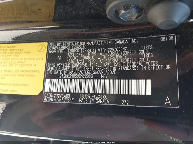 Aukcja sprzedaży 2009 Lexus Rx 350, vin: 2T2HK31U59C122996, numer aukcji: 45527732