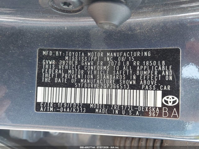 Toyota Corolla S Plus 2016 5YFBURHE2GP366513 Image 9