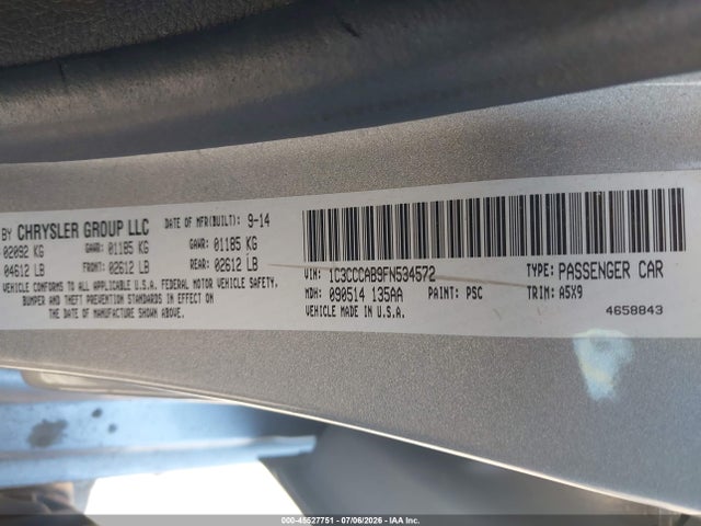 2015 Chrysler 200 Limited მანქანა იყიდება აუქციონზე, vin: 1C3CCCAB9FN534572, აუქციონის ნომერი: 45527751